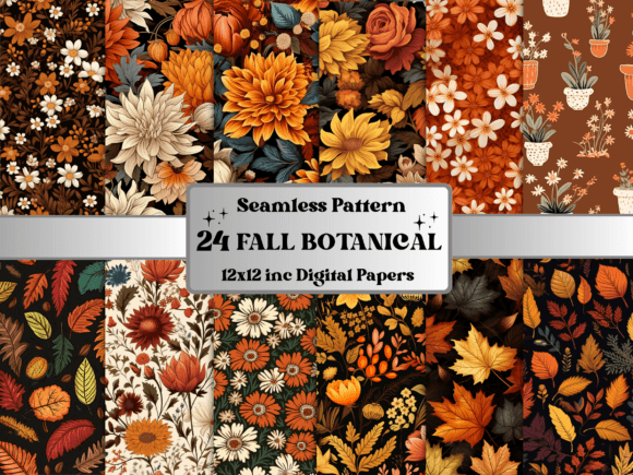 Download Fall Botanical Pattern Digital Paper - Fall Collection