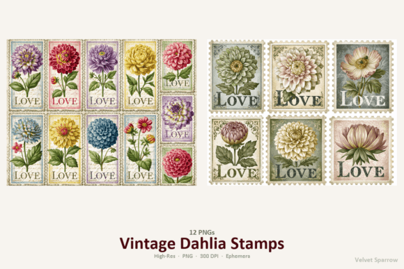 Download Vintage Dahlia Stamps - Premium Resources