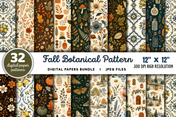 Download Fall Botanical Pattern Digital Papers - Fall Collection