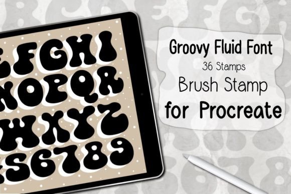 Download Groovy Fluid Font ‪Procreate Stamp‬ - Premium Bundle